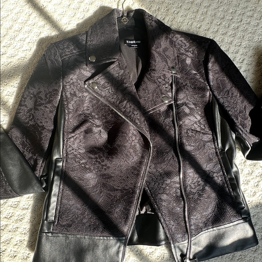 Bebe Black Textured lace and Leather Jacket - Picture 4 of 11